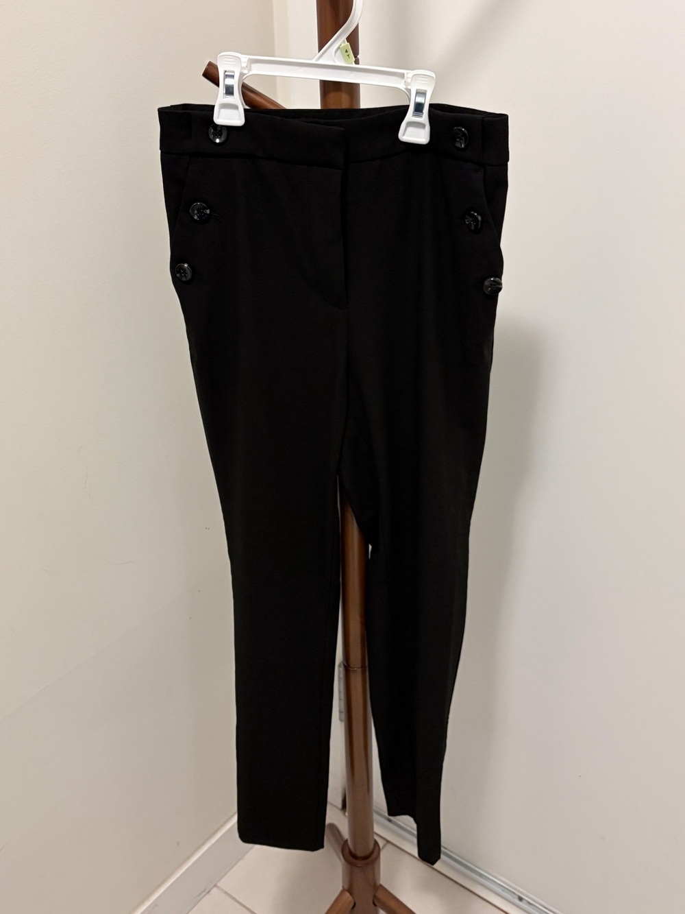 H&M Black High-Waist Skinny Pants with Side Button Detail